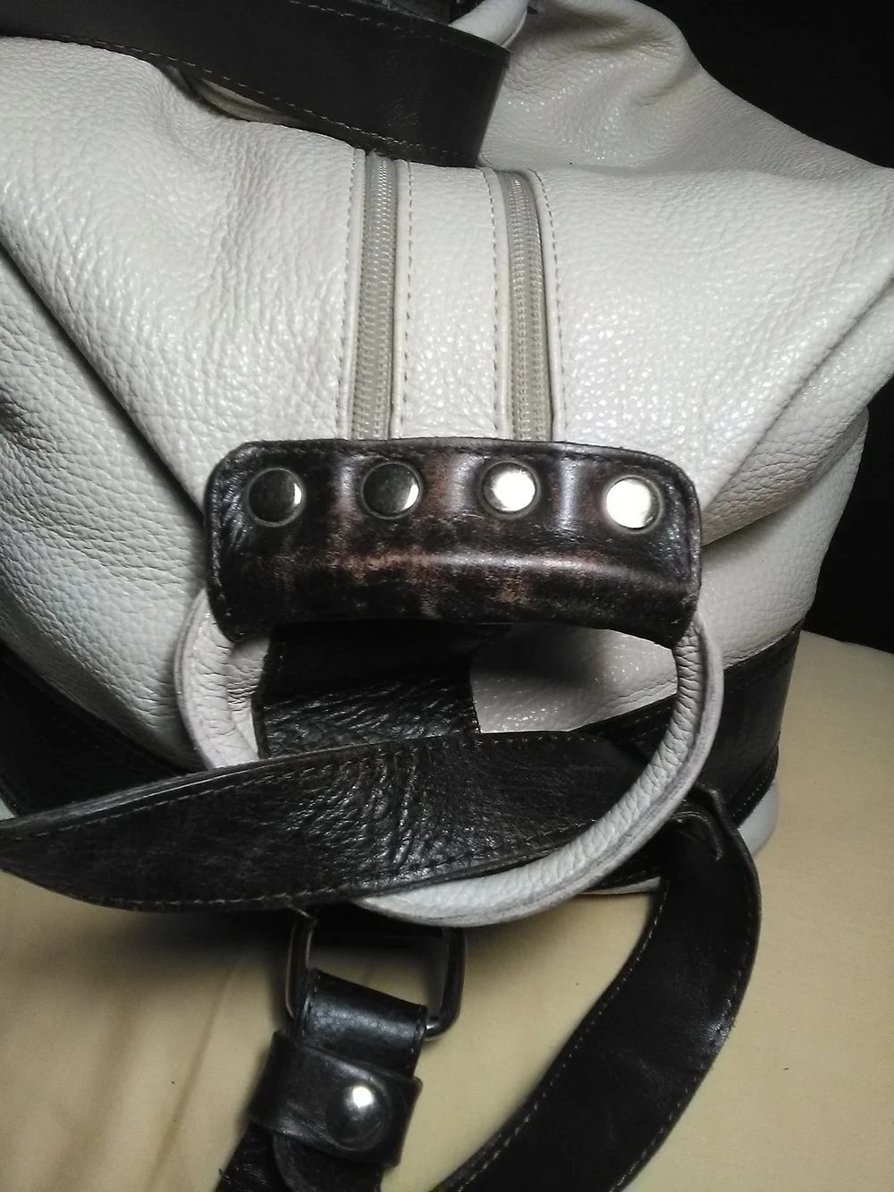 EXC. VALENTINA LEATHER CREAN & Dark Brown Satchel Bag SOFT BEAUTY - Picture 8 of 11